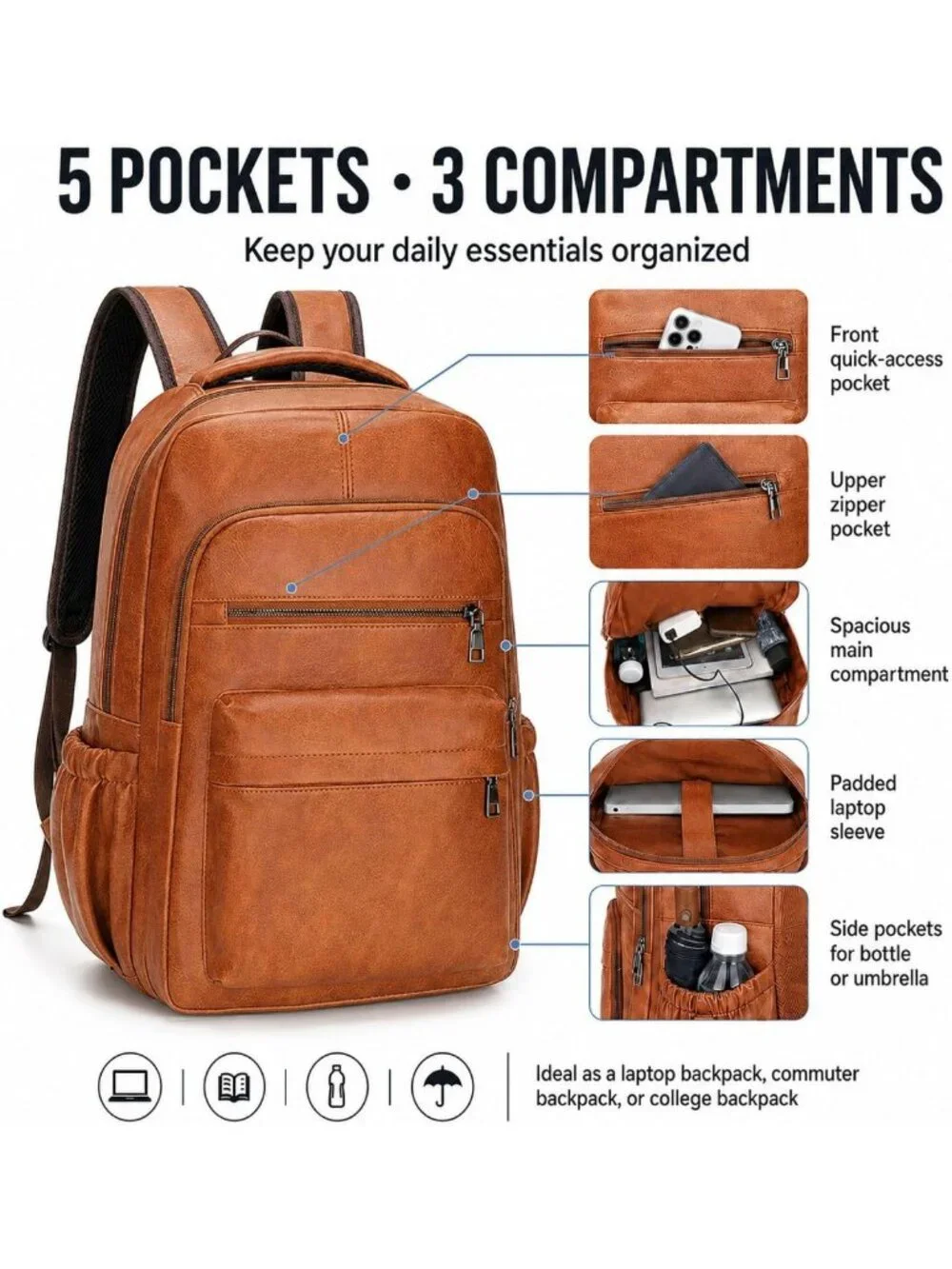 Vintage Leather Laptop Backpack 16